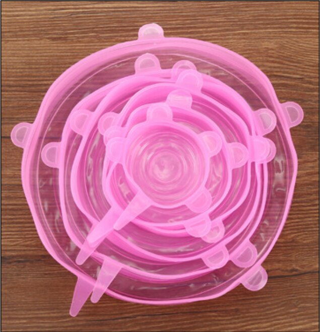 6 pièces Silicone Stretch couvercles réutilisable étanche à l'air emballage alimentaire couvre garder frais joint bol extensible enveloppe couverture cuisine ustensiles de cuisine: pink