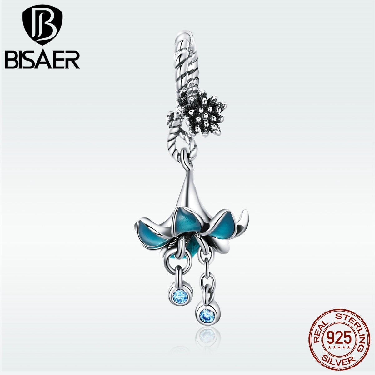 BISAER Real 925 Sterling Silver Dream Flower Enamel Charms Beads fit Women Bracelets Silver 925 Jewelry EFC034