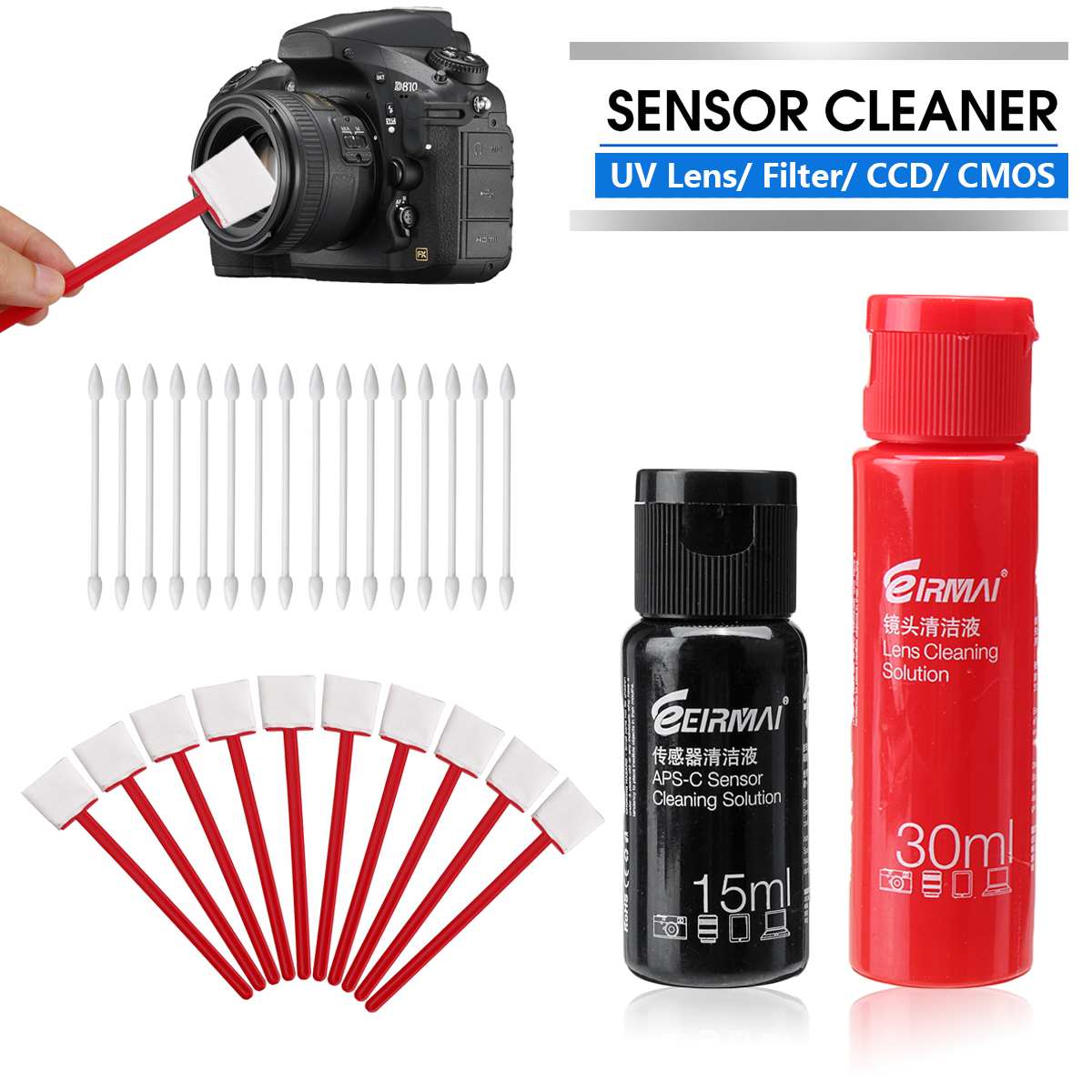 APS-C CMOS/CCD Sensor Cleaning Swab Lens Cleaner Kit For DSLR Digital Camera Rod Solution Cotton Swabs Phone Computer Screen