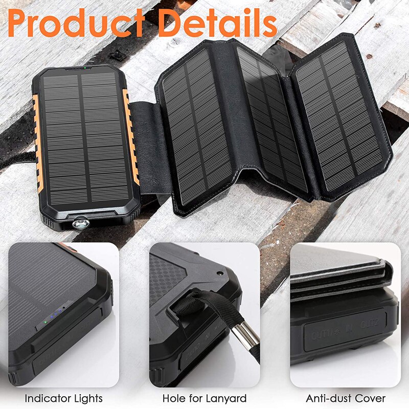 Solar Charger 26800Mah, draagbare 4 Panel 7.5W Hoge Efficiency Power Bank Met Ultra Heldere Led Licht En Zaklamp