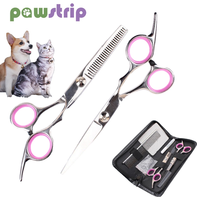 8pcs/set Pet Hair Scissors Stainless Steel Dog Hairdressing Cutting Supplies Flat Teeth Cut Pets Groming Tools Dogs Beauty Set