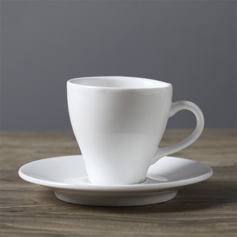 European Ceramic Minimalist Coffee Cup with Saucer Set White Porcelain Afternoon Teacup Latte Cappuccino Mug Drinkware: D