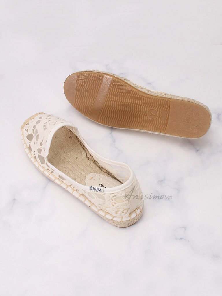 Women summer flat shoes round toe espadrilles loafer, lace upper smoking shoes