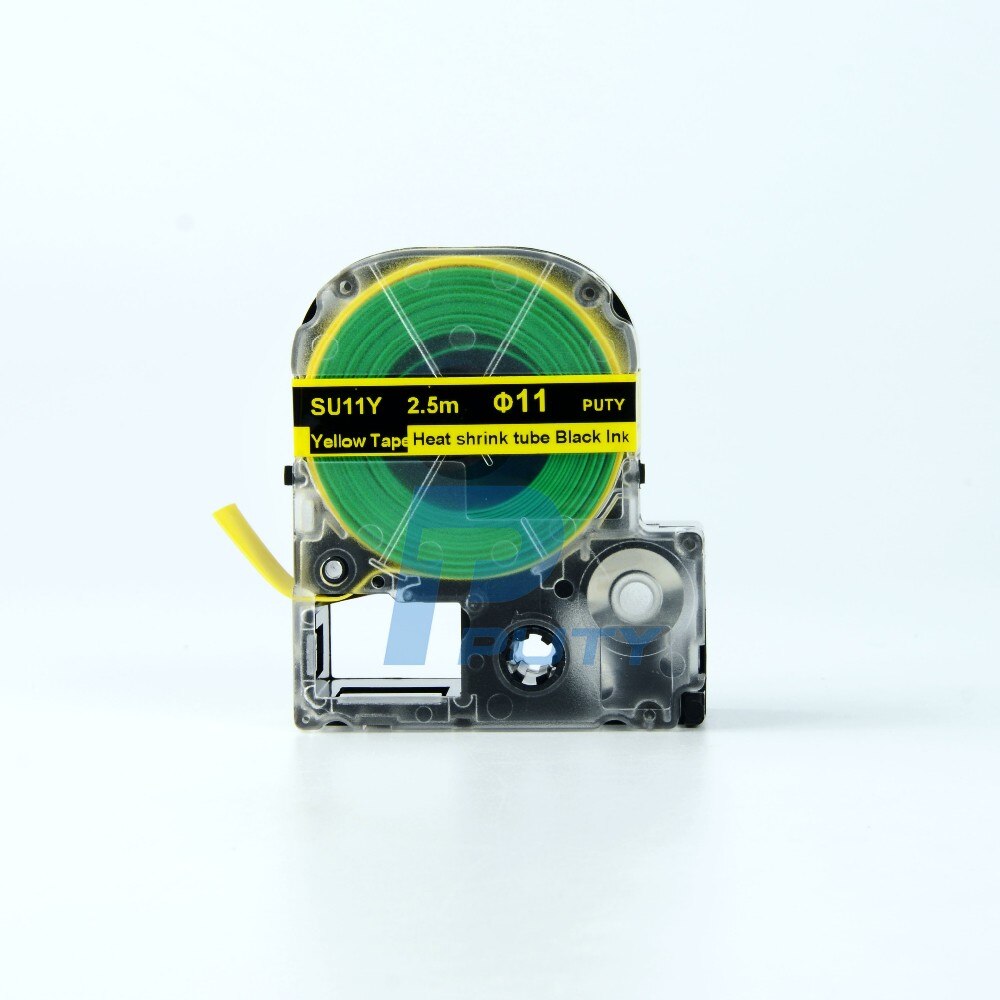 Shrink Tube Label Tape - 11mm x 2.5m - SU11W/SU11Y - Compatible with Kingjim - Heat Shrink Tubes: Black on YellowSU11Y