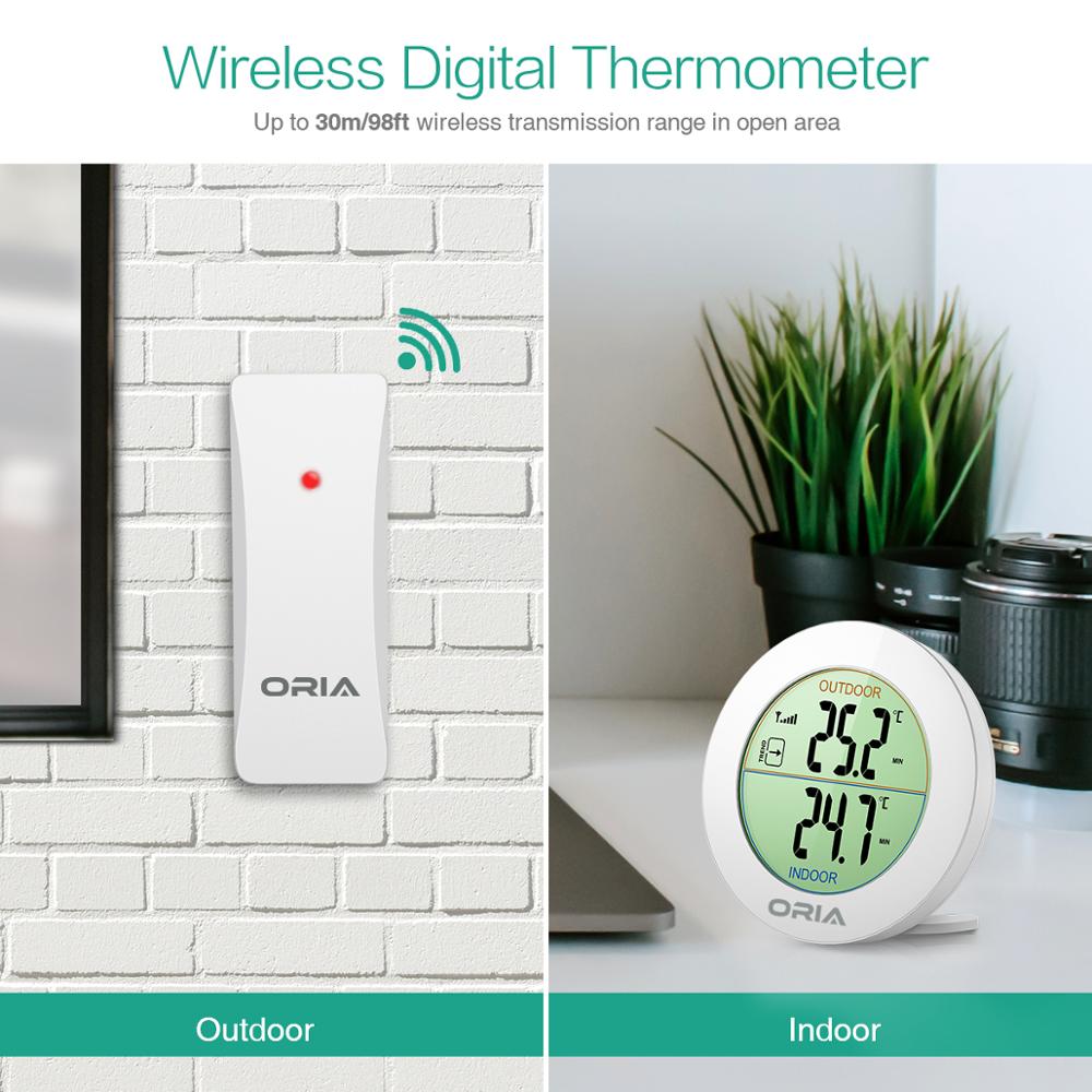 ORIA Indoor Outdoor Thermometer Digital Wireless Thermometer Temperature Remote Sensor LCD Home Office Outdoor Temperature