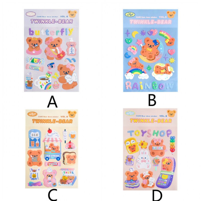 Mohamm 1Pc Milkjoy Series Korean Style Glittery Bear Stickers Decoration Scrapbooking Paper Stationary
