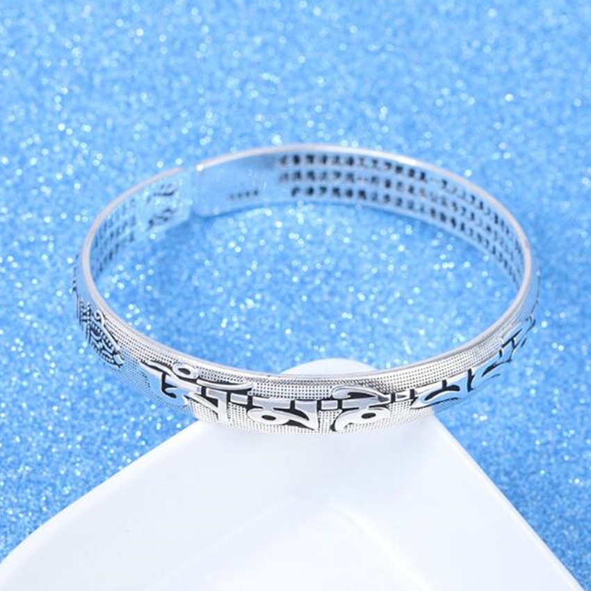 NEHZY-pulsera con sello de plata S999 para hombre y mujer, brazalete clásico de seis palabras, con letras budistas, mantra abierta, joyería