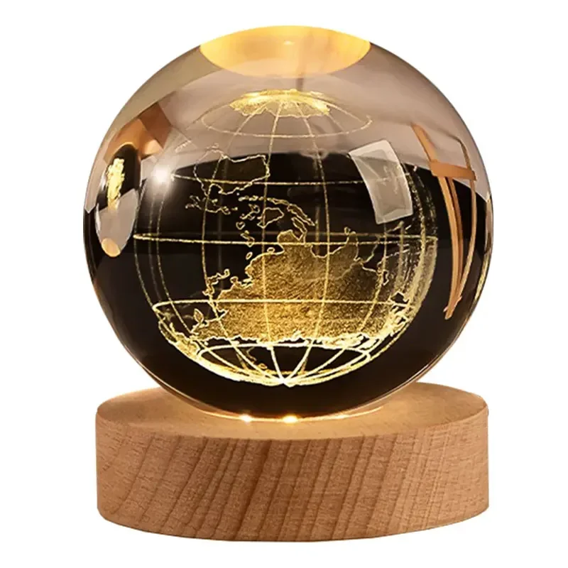 Bola de cristal 3D de 6cm, bola de cristal, Planeta Tierra, Base de madera, sistema Solar, astronomía de galaxia, de cumpleaños, decoración de escritorio para el hogar