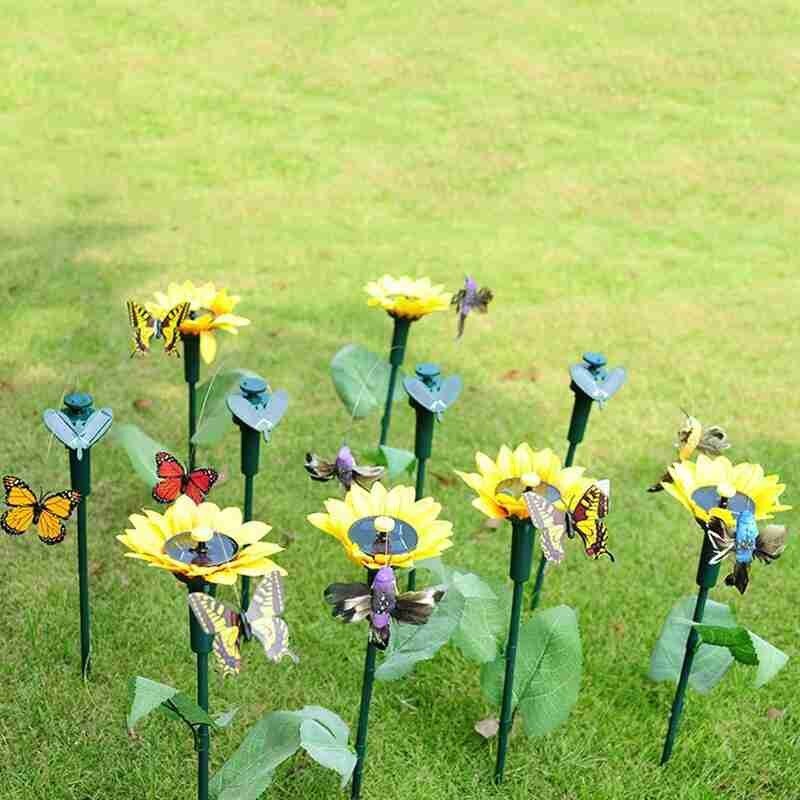 1pcs Solar Hummingbird Simulation Sunflower Butterfly Plant Hummingbird Decor Potted Solar Hummingbird Yard Ornaments For G F9S6