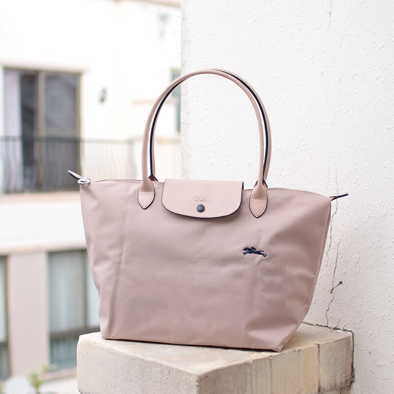Lange griff große bestickte knödel tasche wasserdichte pendler tasche handtasche nylon leinwand tasche: Camellia White