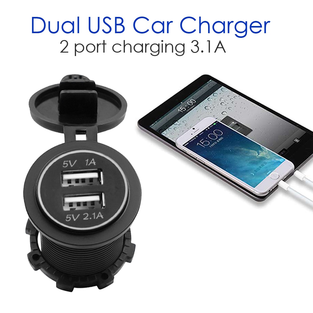 12V-24V Car USB Charger 3.1A for Motorcycle Auto Truck ATV Boat LED Light Dual USB Socket Charger Power Adapter Outlet Power