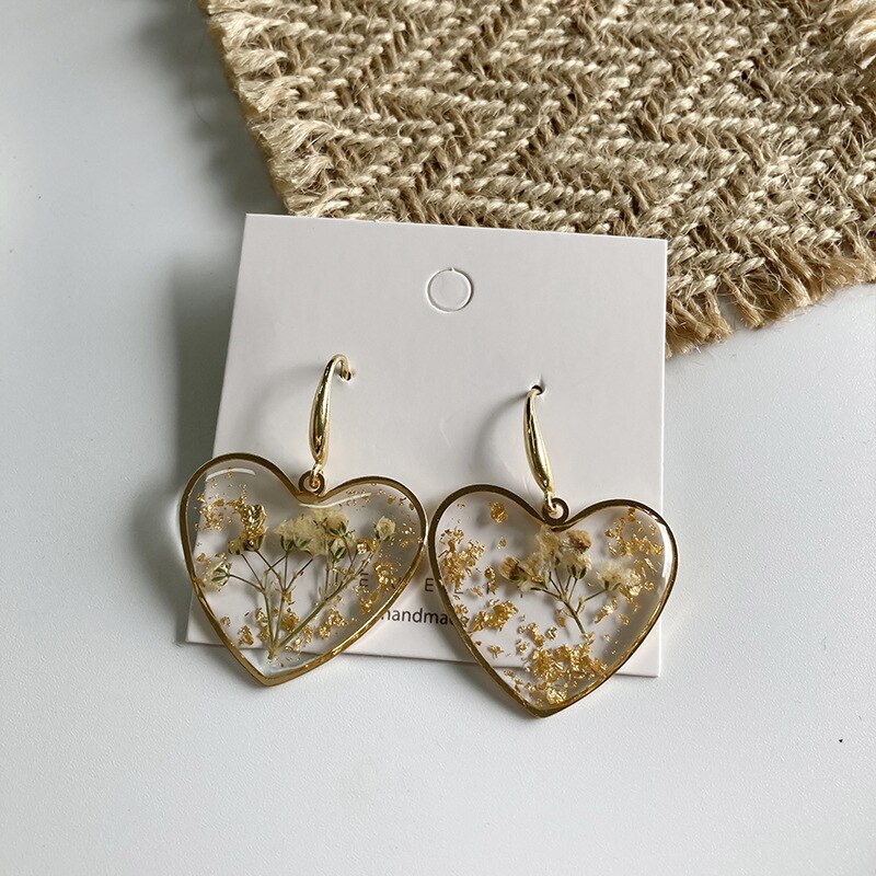 Graduation FORGET ME NOT Dried Flower Resin Earrings for Best Friend Jewelry Real Forgetmenot Flower Heart Earrings: CHAMPAGNE