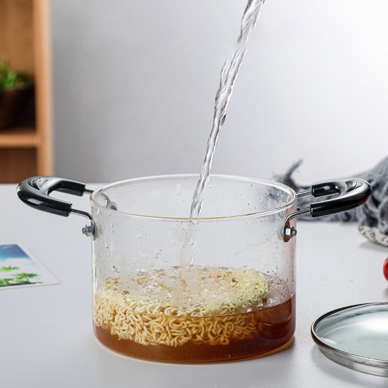 Soup Pot Health Pot Kitchen Fire Explosion Proof Transparent Glass Pot Double Handle High Borosilicate Glass Pot