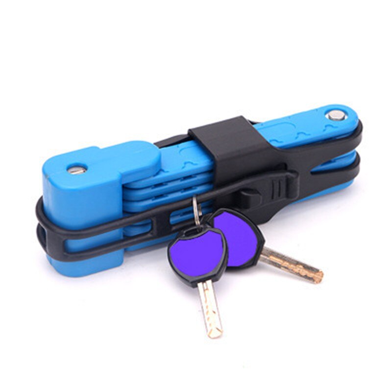 Folding Bicycle Lock Steel Portable Bike Lock Security Cable Locks Anti-Theft Combination Mountain Riding Tools Electric Car: Blue