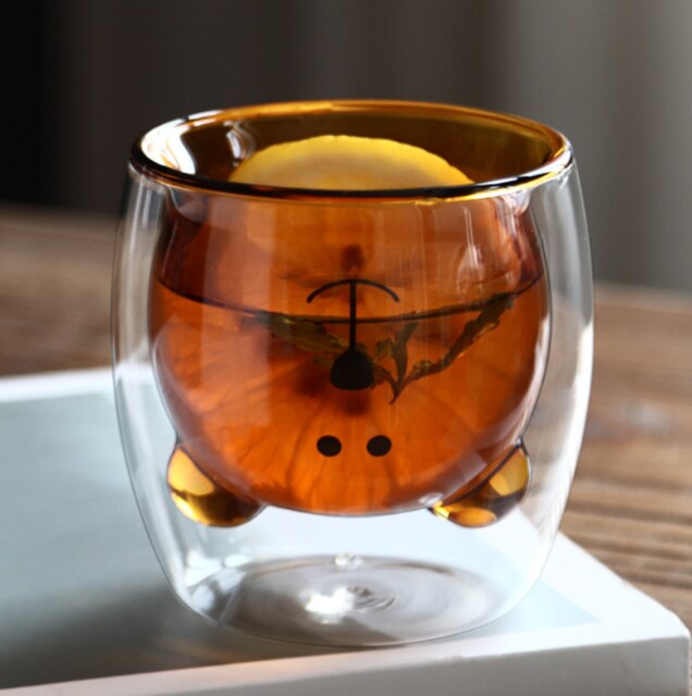 3D 2 niveaux belle Panda ours innovant bière verres résistant à la chaleur Double paroi tasse à café matin lait verre de noël: Amber