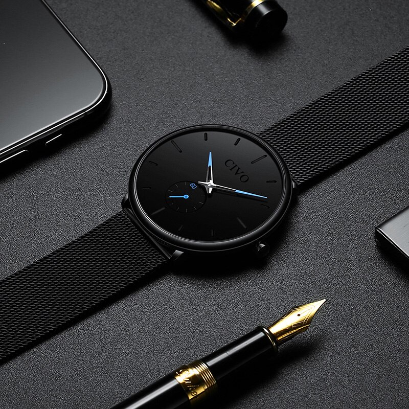 Reloj CIVO de para hombre, correa de malla fina resistente al agua, relojes de pulsera minimalistas para hombre, reloj deportivo de cuarzo, reloj Masculino
