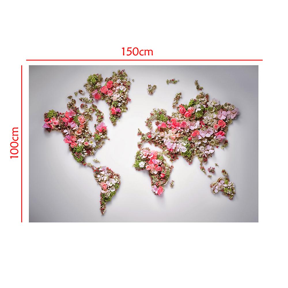 150x100cm Non-woven DIY World Map Plate Pattern Made With Beautiful Flower For Wall Decor