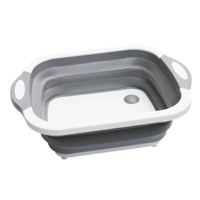 ZLCA Folding Cutting Board Basket Collapsible Dish Tub with Draining Plug Colander Fruits Vegetables Wash Drain Sink Storage: Gray