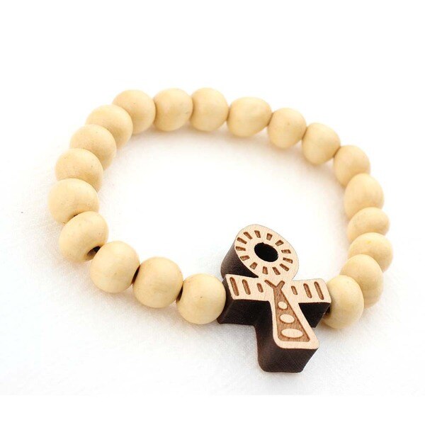 Retro træ brun kort kors vedhæng træ perler halskæder til mænd kvinde rosenkrans træ perle betaler religiøse smykker: Armbånd -7