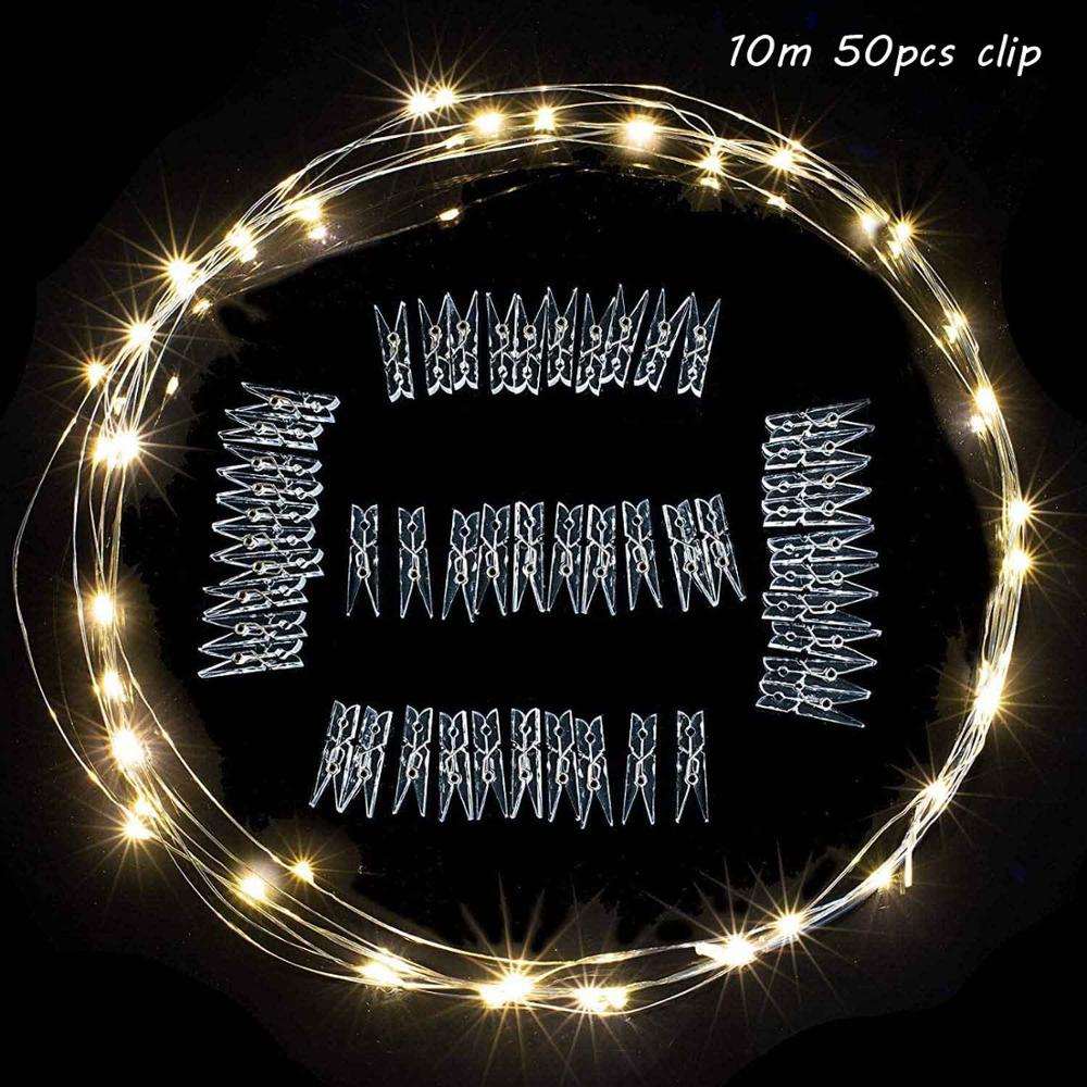 5M 10M LED Photo Clip String Lights Garland Led Light Strings Christmas Fairy Light For Birthday Baby show Outdoor Wedding Decor: 10m warm