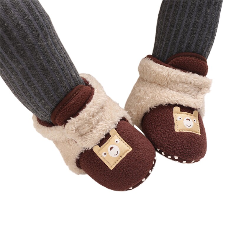 Babyjongens meisjes fleece laarsjes peuters cartoon warme katoenen schoenen met antislip onderkant