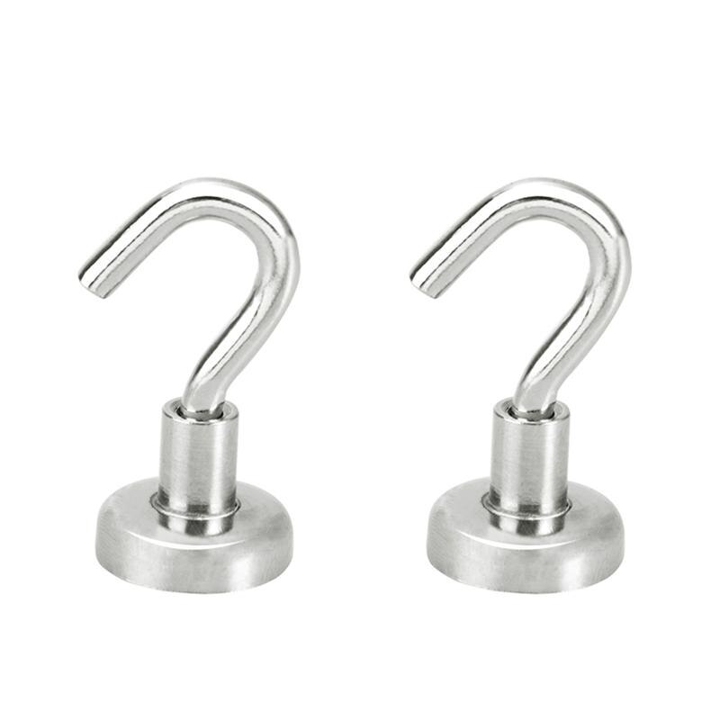 2pcs Magnet Hooks Super Strong Magnetic Hooks Heavy Duty Hook Holder Bags Wall Hanging For Home Door Storage Organization: Silver