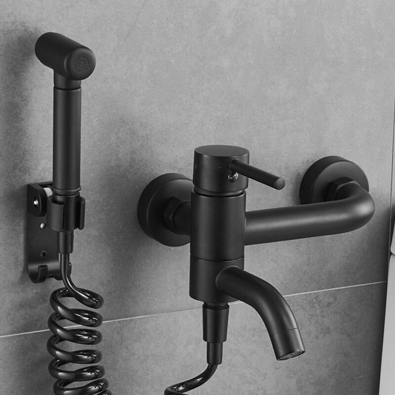 Grifo mezclador Bidet frío para baño con cabezal de ducha de latón negro montado en la pared lavado de mujer fregona grifo Shattaf Set WF0014A