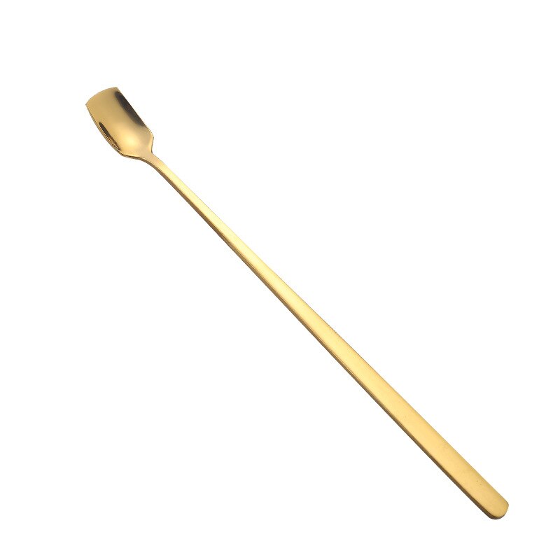 Cucharas cuadradas de acero inoxidable para agitar café, Mini cuchara de postre y helado, vajilla de cocina, mango largo, , 1 ud.: gold