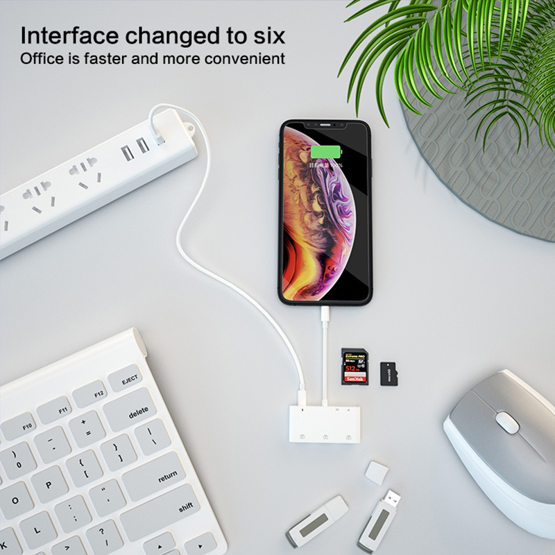 Uthai  c64 til iphone 6 in 1 adapter usb 3.0 tf sd kortlæser tilslut mus tastatur opladningskonverter til ios 13 iphone 11 x xr