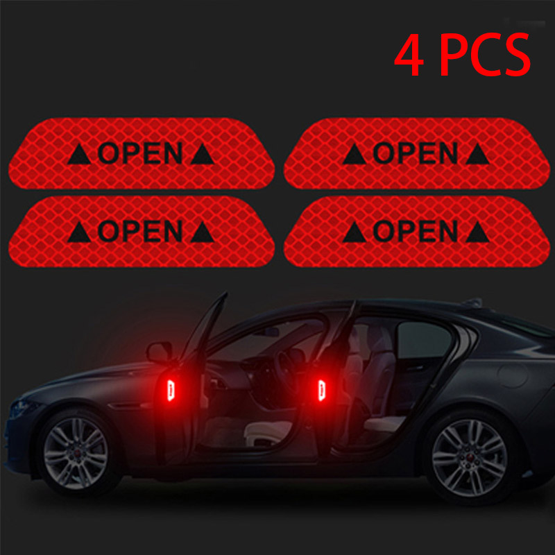 Cinta reflectante abierta para coche, pegatinas reflectoras con de advertencia, tiras reflectantes, estilismo para coche, 4 colores, de seguridad, palo para coche: red OPEN