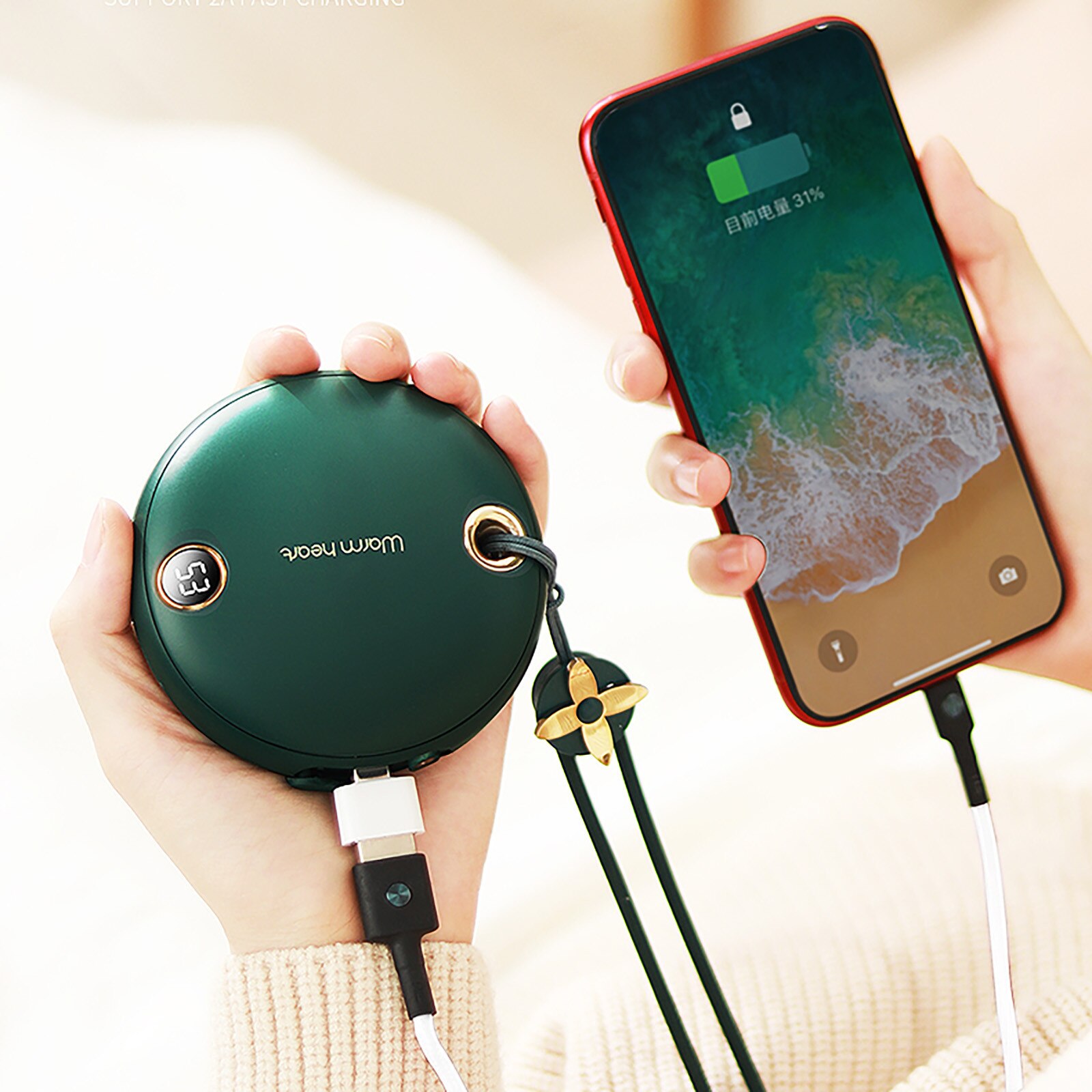 Portable USB Rechargeable Electric Hand Warmer Heater Digital Display Hand-held Double-Side Pocket Hand Warmer Power Bank L1029