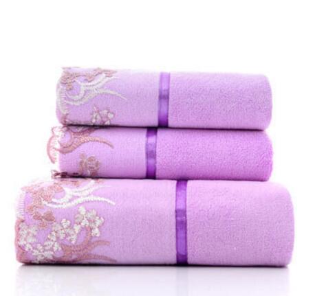 3 Stuk Katoenen Handdoek Sets Geometrische Geborduurde Handdoek Badhanddoeken Zachte Luxe Handdoek Super Thuis Textiel: Purple