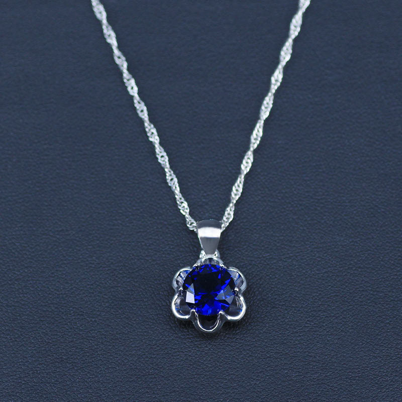 Bloemblauwe zirkoon bruids zilverkleurige sieraden sets dames hanger & ketting ring oorbellen met natuurlijke stenen sieradendoos