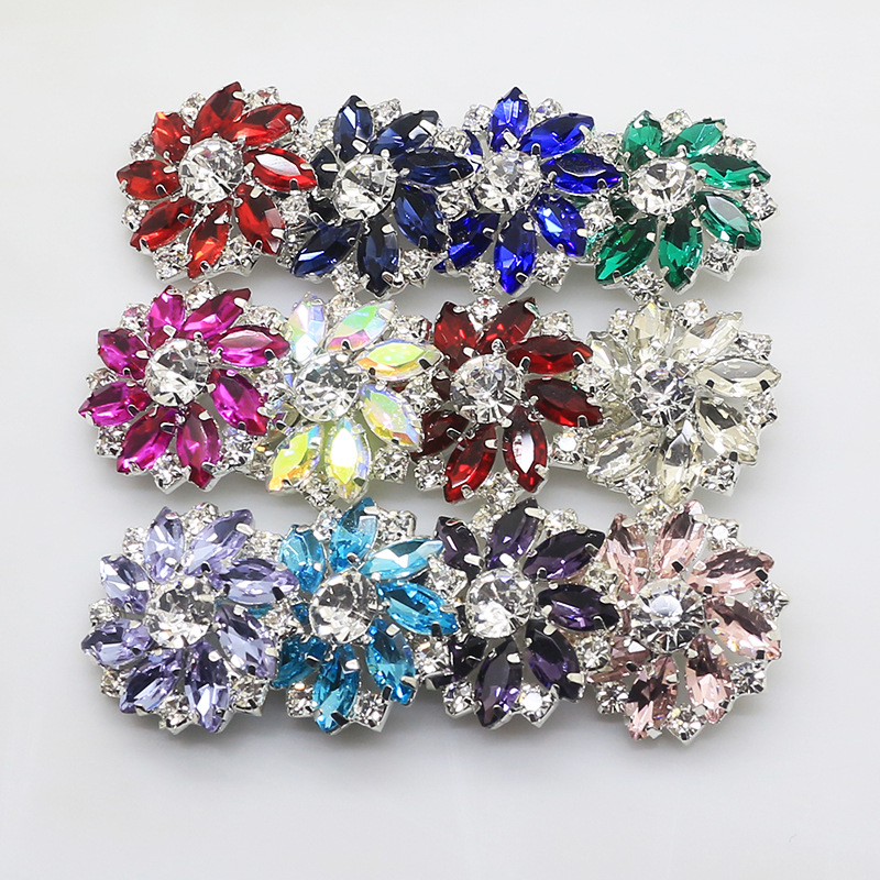 2 piezas 28mm forma de flor Metal brillante diamantes de imitación botones de vidrio DIY costura accesorios de ropa decorativos