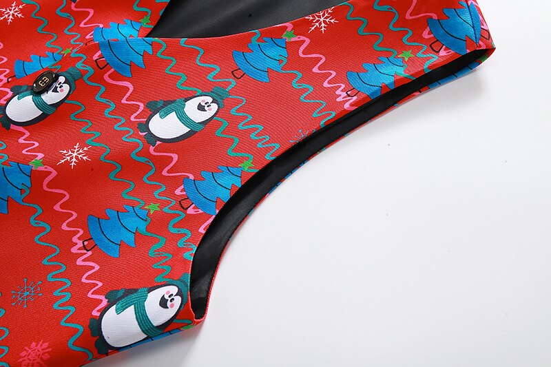 Red Christmas Vest Men Brand 3D Print Mens Xmas Waistcoat Casual Party Cosplay Tuxedo Gilet Homme Chaleco Hombre