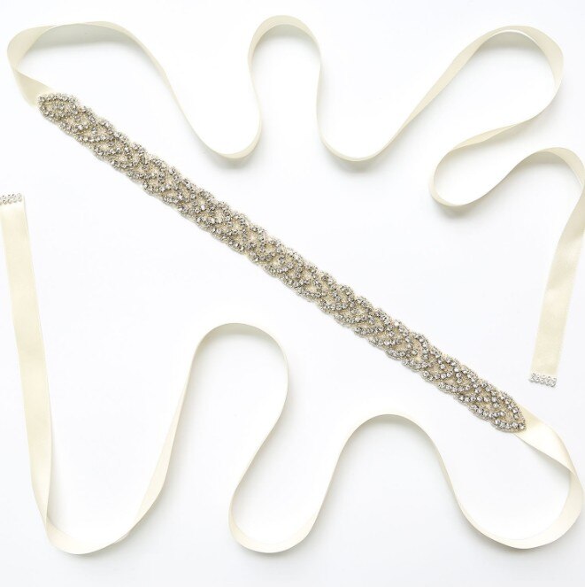 blue Long Crystal Bridesmaid Wedding Belts Rhinestone Wedding Prom Dress Belt Formal Bridal Ribbon Sash Belt Wedding Accessories: Ivory