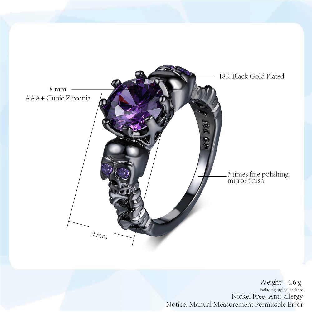 Retro Punk Skull Gothic Ring For Women Men Halloween Goth Black Gold Color Rings Accession Jewelry R523