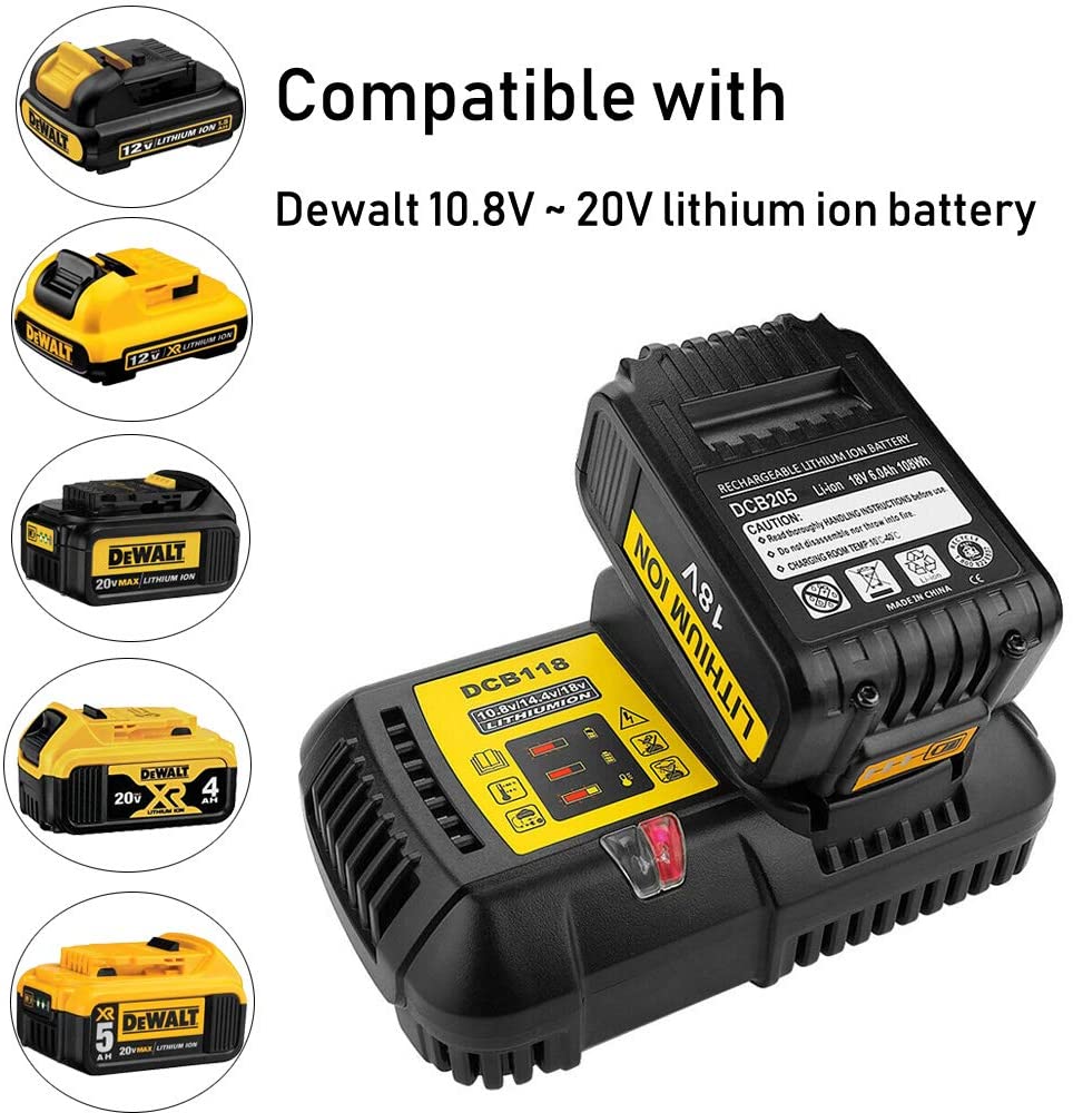 4.5a dcb 118 încărcător de baterie pentru baterie dewalt 10.8v 12v 14.4v 18v 20v dcb 200 dcb 101 dcb 115 dcb 107 dcb 105 dcb 140 &amp;dcb 112