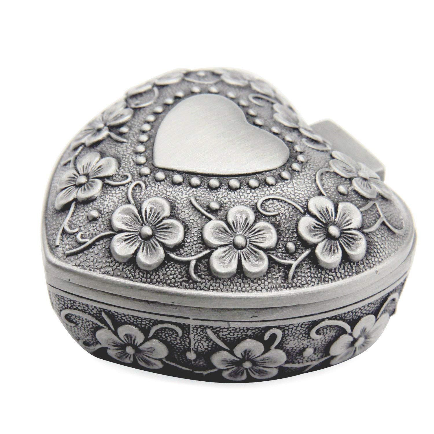Klassische Vintage Antike Herz Form Schmuck Box Ring Kleine Schmuckstück Lagerung Organizer Brust Weihnachten , Silber