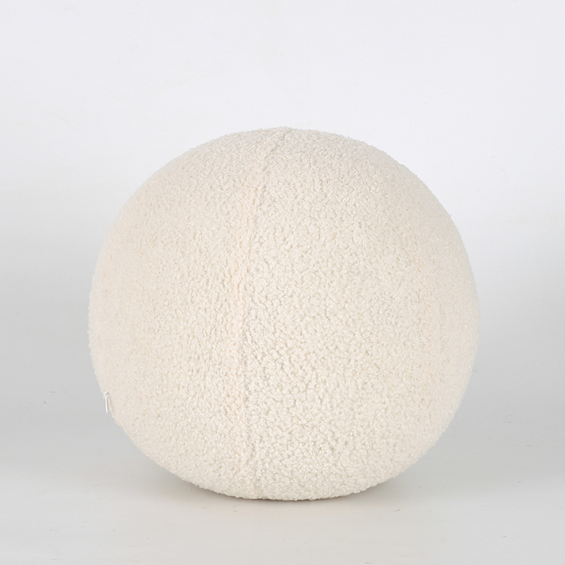 Bubble Kiss – coussin rond en laine en peluche, oreiller doux en forme de boule nordique de couleur unie pour canapé et bureau: White / 20cm