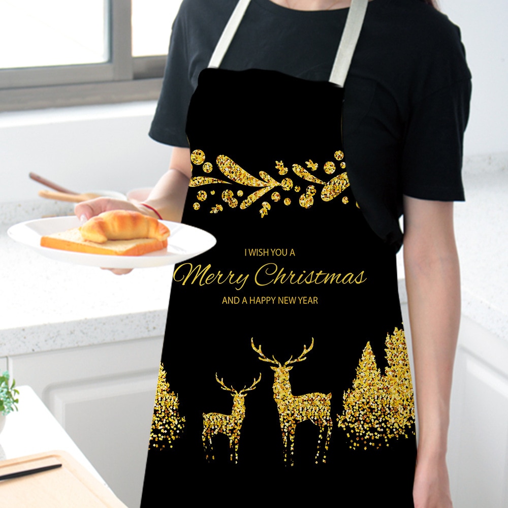 Juleelg antifouling køkken forklæde bomuld linned ærmeløs mand kvinder kok køkken forklæder køkken tilbehør 68*55cm 0022