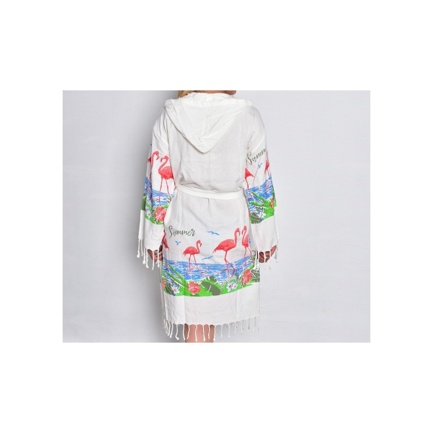 Acartekstil Flamingo Patterned Bamboo Peshtemal Bathrobe, Bathrobe for Woman, Beach Robe