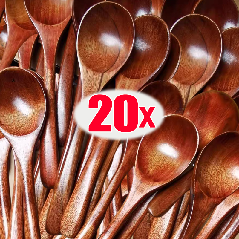 1/20PCS Keuken Houten Soeplepels Lange Steel Koffie Melk Honing Roeren Scoops Herbruikbare Theelepels Kookgerei servies