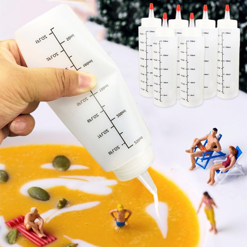 5 teile/satz 250 ML Kunststoff Nadel-nase Flasche mit Skala quetschen Flasche Mit Dicht Kappe Soße Salat squeezable Flaschen