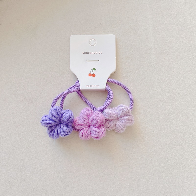 Koreaanse Gebreide Bloemen Haarspelden Elastische Haarbanden Kawaii Gradiënt Kleur Haarspeldjes Voor Meisjes Hoofddeksels Meisjes Kids Haar Accessoires: 3pcs purple