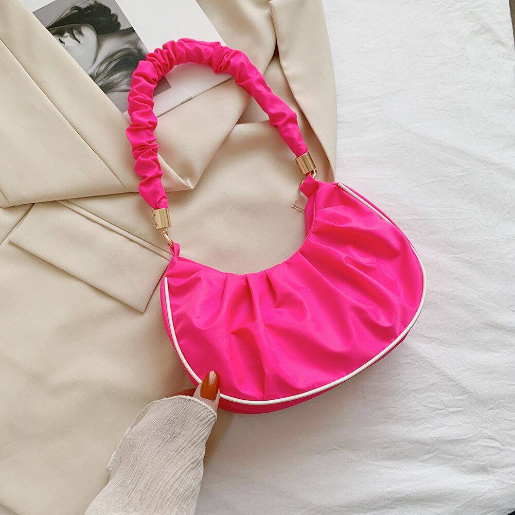 Borsa a tracolla ascellare a pieghe in tinta unita da donna di moda borsa da donna Casual con manico piccolo Hobos: Colore rosa