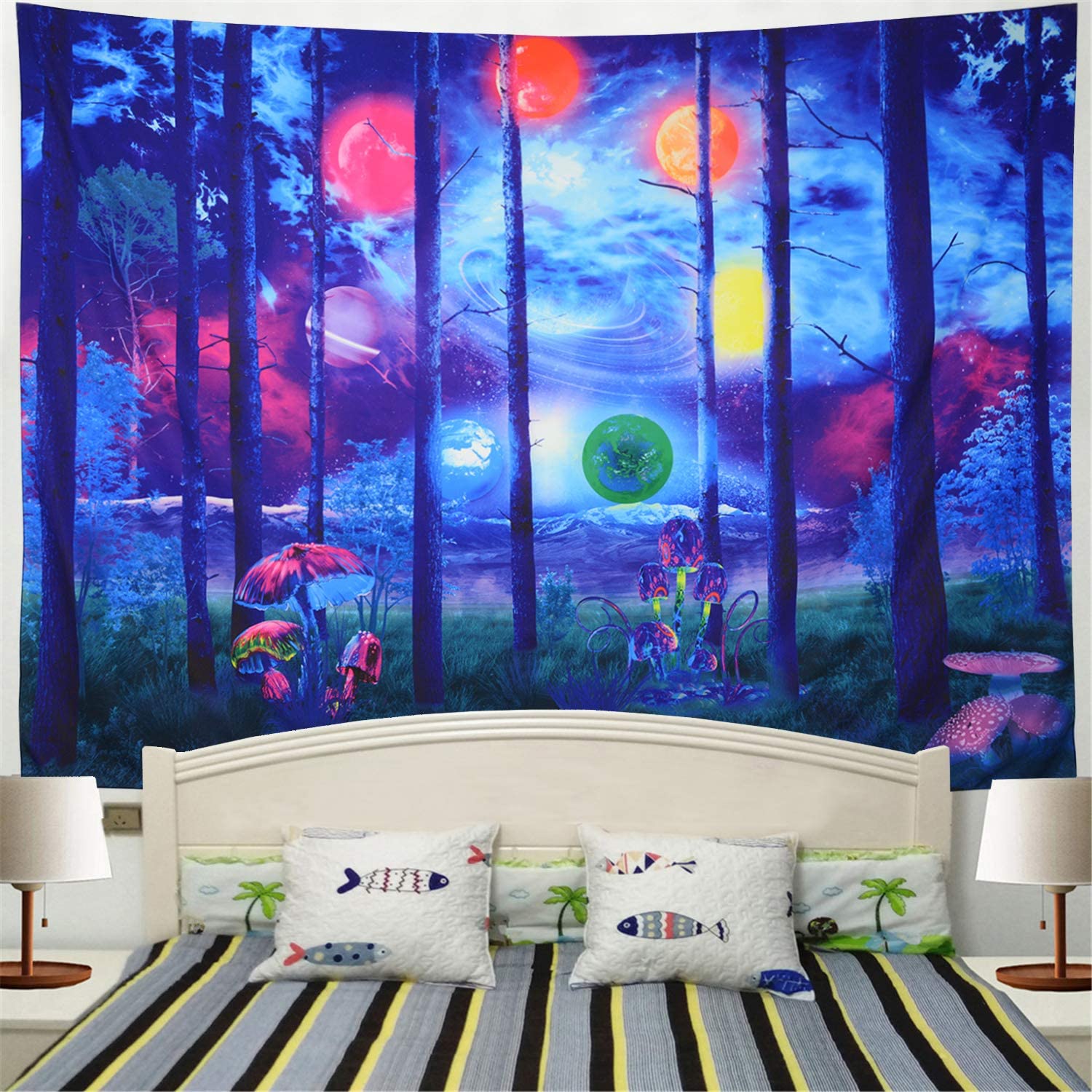Psychodeliczny las natura planeta góra błękitne niebo Trippy grzyb gobelin joga medytacja ściany wiszące robić sypialni