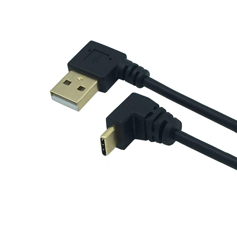 USB 2.0 A Male 90 Degrees Right Left Up Down angled Elbow to USB 3.1 Type C Elbow male Converter Data Sync Charging Cable: Left