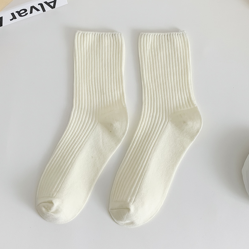 Effen Kleur Sokken Mid Tube Gebreide Japanse Koreaanse Losse Lange Kousen Meisje Ins Retro Zachte Mode Trend Lente Herfst Sokken: mi-bai