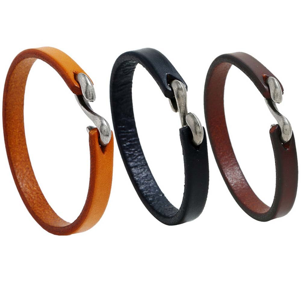 Black Cuff Punk Bangle Bracelet Vintage Simple Leather Bracelet Men Wristband Bangles Male Trendy Jewelry